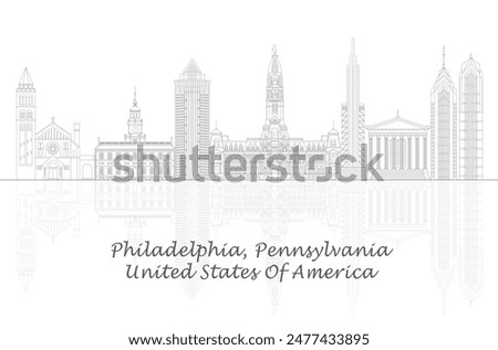 Outline Skyline panorama of Philadelphia, Pennsylvania, United States - vector illustration