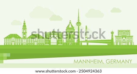 Green Skyline panorama of city of Mannheim, Germany - vector illustration