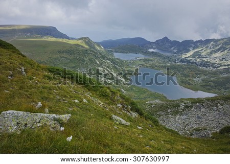 The Twin, The Trefoil and the Fish Lakes before storm, The Seven Rila Lakes, Bulgaria
