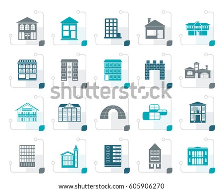 Stylized different kinds of houses and buildings - Vector Illustration