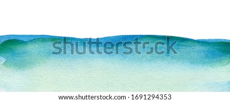 Abstract blue wave watercolor painting horizontal background.