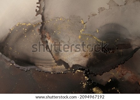 Art Abstract  watercolor marble smoke blot painting. Brown and gold Color canvas texture horizontal background. Alcohol ink. 