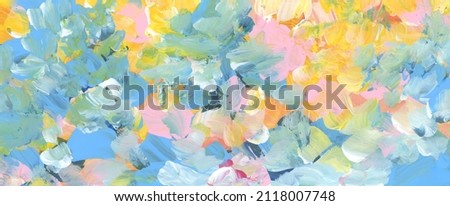 Art Watercolor and Acrylic smear blot. Interior painting. Abstract texture color stain horizontal long wall background. ストックフォト © 