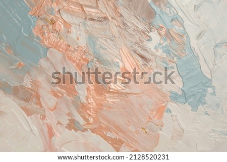 Soft Abstract acrylic and watercolor smear blot painting wall. BeigeColor canvas copy space texture horizontal background.