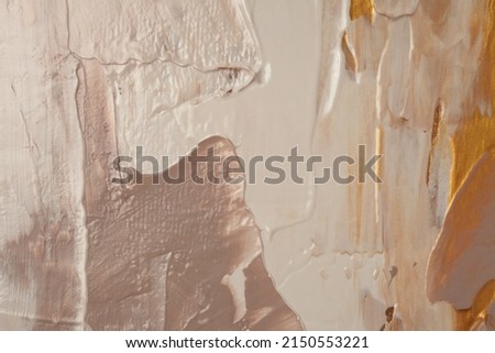 Art Abstract acrylic and watercolor smear blot painting. Beige, brown and gold Color canvas texture copy space background.