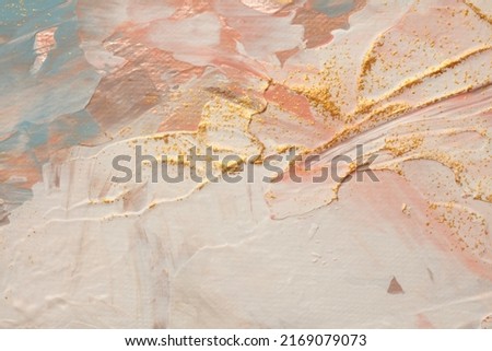 Art Abstract acrylic and watercolor smear blot painting wall. White, beige and gold Color canvas texture horizontal copy spase background.
