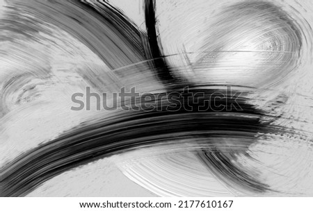 Art Watercolor and Acrylic smear brushstroke wave curve blot. Abstract texture zigzag black and whitecolor stain painting horizontal background.
