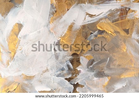 Art modern oil and acrylic smear blot canvas painting wall. Abstract texture gold, beige and bronze color stain brushstroke texture background.