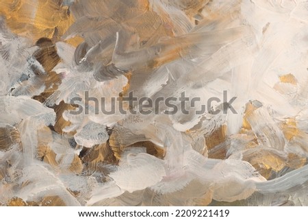 Art modern oil and acrylic smear blot canvas painting wall. Abstract texture gold, bronze, beige color stain brushstroke texture background.