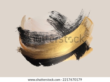 Modern oil and Acrylic smear blot painting brushstroke . Abstract texture gold, black, beige color stain background. Contemporary art. 