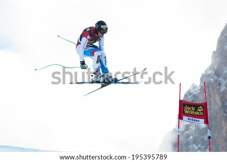 VAL GARDENA, ITALY 21 DECEMBER 2013. VILETTA Sandro (SUI)races down the Saslong competing in the Audi FIS Alpine Skiing World Cup MEN'S DOWNHILL
