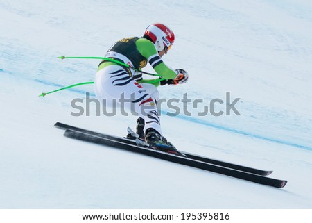 VAL GARDENA, ITALY 21 DECEMBER 2013.  FERSTL Josef (GER) races down the Saslong competing in the Audi FIS Alpine Skiing World Cup MEN'S DOWNHILL