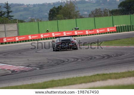 MISANO ADRIATICO, Rimini, ITALY - May 10:  A Porsche 911 GT3 Cup of Sportec Motorsport team, driven By SALIKHOV Rinat (RUS), the  Porsche Carrera Cup car racing on May 10, 2014 in Misano Adriatico.