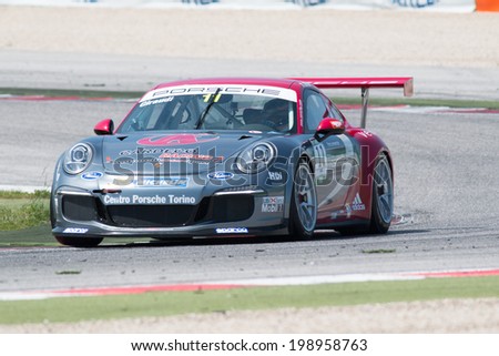 MISANO ADRIATICO, Rimini, ITALY - May 10:  A Porsche 911 GT3 Cup of Antonelli Motorsport team, driven By GIRAUDI Gian Luca (ITA), the ,Porsche Carrera Cup car racing on May 10, 2014