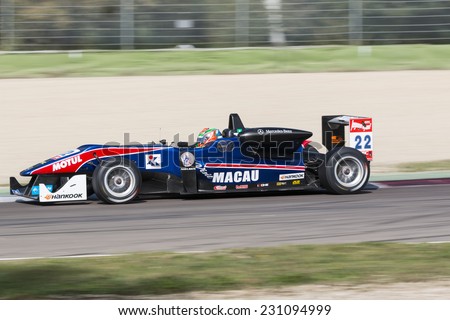 Imola, Italy - October 11, 2014: Dallara F312 -?? Mercedes of Team West-Tec, driven by Chang Wing Chung (Chn) in action during the Fia Formula 3 European Championship - Race in Imola