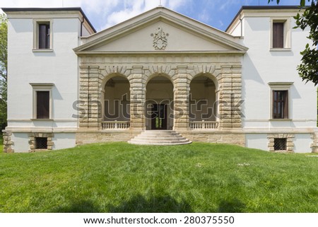 Lonigo, Italy - May 2, 2015: The Villa Pisani Bonetti is a patrician villa designed by Andrea Palladio, located in Bagnolo, a hamlet in the comune of Lonigo in the Veneto region of Italy.