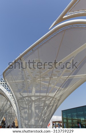 Milan, Italy, 12 August 2015: Detail of the Germany pavilion at the exhibition Expo 2015 Italy.