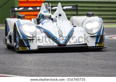 Imola, Italy - May 16, 2015: Gibson 015S - Nissan of Greaves Motorsport Team, driven by Johnny Mowlem  in action during the European Le Mans Series - 4 Hours of Imola in Autodromo Enzo & Dino Ferrari