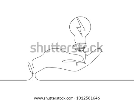 Continuous one line drawing light bulb symbol idea.Lightning in the lamp symbol of energy