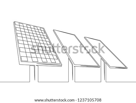 One continuous single drawn line art doodle solar battery, clean energy, renewable energy, ecology, solar power station.