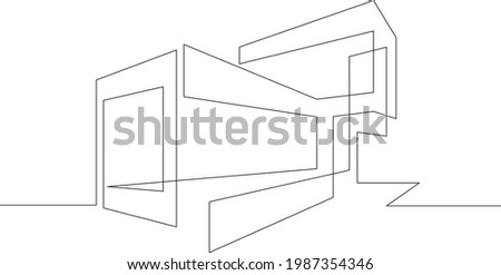 Modern architecture of houses.One continuous line.Residential private house.One continuous drawing line logo isolated minimal illustration.