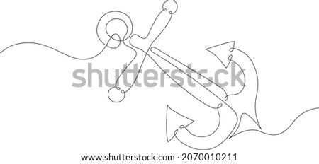 Large sea anchor of the ship.Set of sea ocean elements.One continuous line .One continuous drawing line logo isolated minimal illustration.