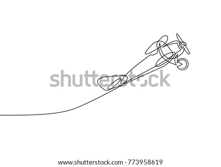 Continuous line drawing of jet plane . Flight biplane Tandem wing. The symbol of take-off in the sky