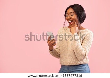 Similar – Image, Stock Photo Pretty Afro Woman Using Phone