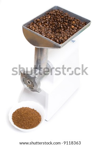 Grinding coffee beans in meat grinder