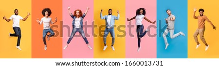 Similar – Image, Stock Photo Fun portrait of girl with her trendy white sweater over her head hiding, cold. Listening to music with headphones. Woman with tied hair. Photo in studio.