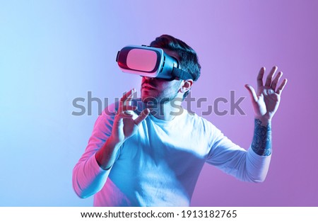 Similar – Image, Stock Photo Man in VR goggles controlling drone