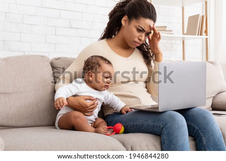 Similar – Image, Stock Photo Tired kid browsing laptop at home