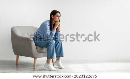 Similar – Image, Stock Photo Stressed woman sitting at table with laptop