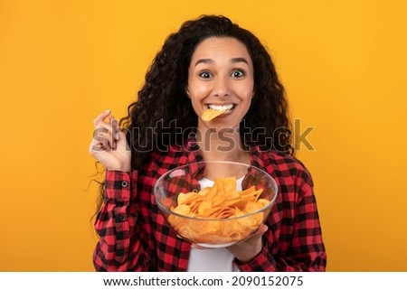 Similar – Image, Stock Photo Tasty potato chips in bowl on table