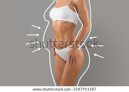 Similar – Image, Stock Photo Unrecognizable fit woman in swimsuit standing on sandy beach