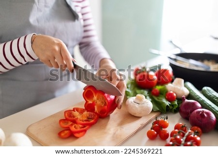 Image, Stock Photo Crop housewife preparing delicious pie at home