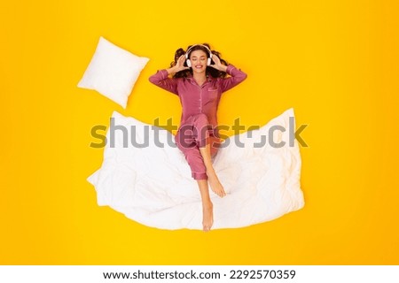 Similar – Image, Stock Photo Woman with headphones before working out in park