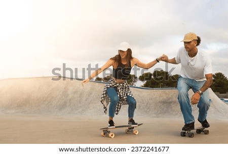 Similar – Image, Stock Photo Man riding skateboard on pump track