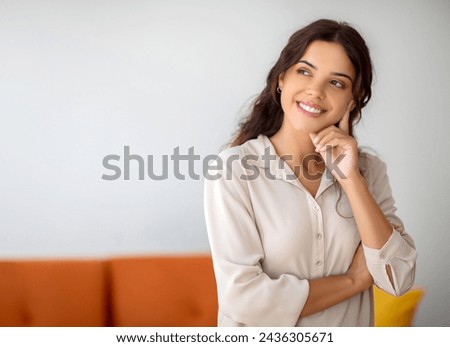 Similar – Image, Stock Photo Gentle female standing in field with trees