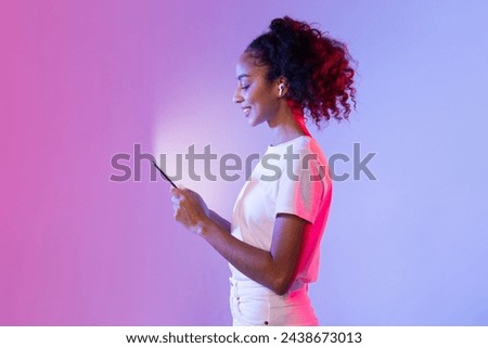 Similar – Image, Stock Photo Stylish black woman in trendy outfit in studio