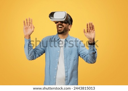 Similar – Image, Stock Photo Man in VR goggles controlling drone