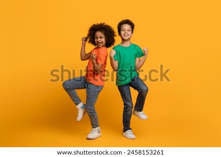 Similar – Image, Stock Photo 2 children jumping on a bouncy cushion in the park