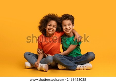 Similar – Image, Stock Photo Child happy between two dogs