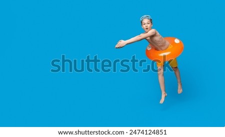 Similar – Image, Stock Photo Funny boy diving on a swimming pool