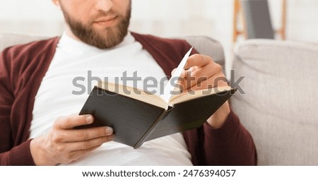 Similar – Image, Stock Photo Mature man reading book at home