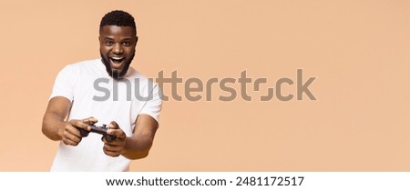 Similar – Image, Stock Photo Concentrated black man playing basketball on court