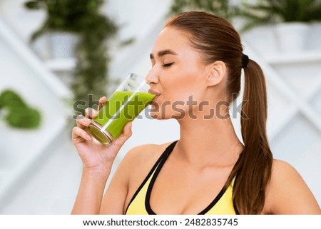 Similar – Image, Stock Photo Delicious green smoothie with frothy in glass