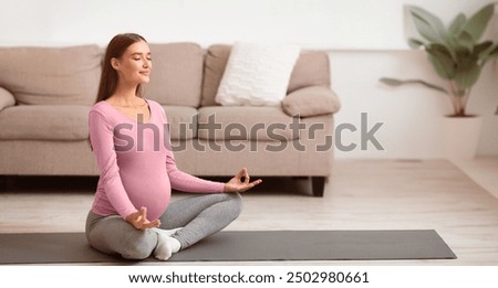 Similar – Image, Stock Photo Pregnant woman doing yoga at home