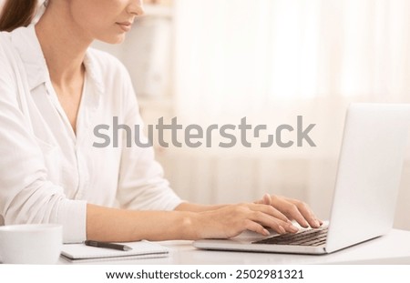 Similar – Image, Stock Photo Unrecognizable employee using professional tools for book making