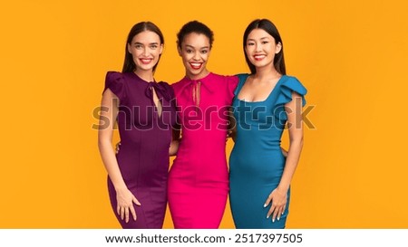 Similar – Image, Stock Photo Group of three yellow paper jets on blue background.